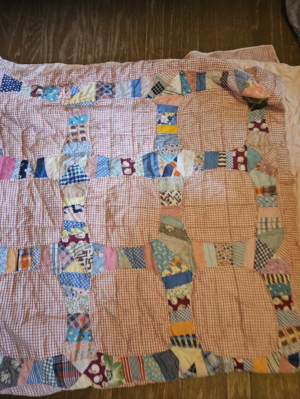 30s Depression Era Handmade Pink Patchwork Quilt - Multi-Color Accent